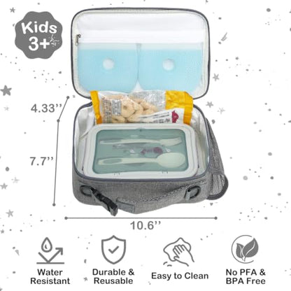 FlowFly Kids Lunch Bag, Durable Insulated School Lunch Box with Shoulder Strap and Bottle Holder, Water-resistant Thermal Small Lunch Cooler Tote for Teen Boys & Girls,Grey - color: Gray