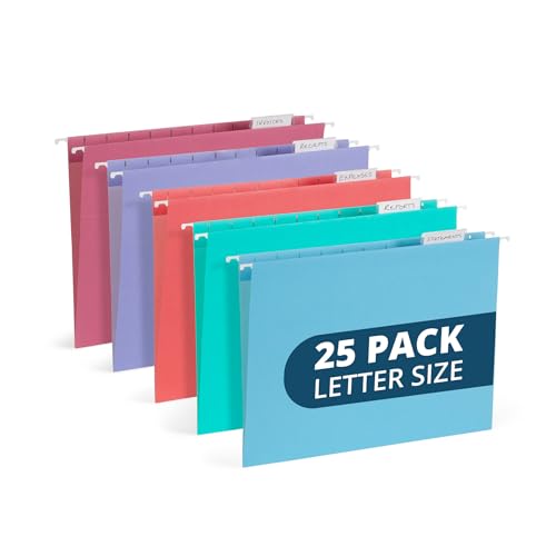 25 Blue Summit Supplies Pretty Hanging File Folders, Pastel Gem Tone Assorted Colors, Cute Hanging File Folders with Plastic Tab Inserts, Holds Letter Size Documents - color: Gem Tone