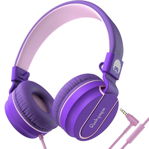 rockpapa 950 Wired Headphones for Kids Girls Boys for School Classroom with Microphone, On-Ear Foldable Corded Headphones with Jack 3.5mm for Laptop Computer Tablet Chromebooks Purple Pink - color: Purple/Pink