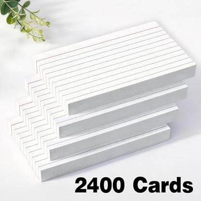 2400 PCS Index Cards Bulk，3x5 Flash Cards for Studying，White Notecards Lined， Ruled Index Cards for School, Home and Office, 100 Per Pack, (24 Pack) - color: 24P
