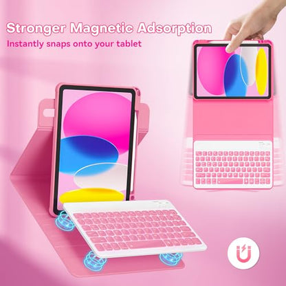 YBING for iPad A16 Case with Keyboard /11th Gen (2025) & iPad 10th Gen 10.9” (2022), 7-Color Backlit Detachable Keypad, 360° Rotating Magnetic Cover with Pencil Holder (Watermelon Red) - color: Watermelon Red