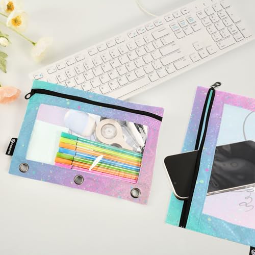 Personalized Pencil Pouch for 3 Ring Binder Glitter Custom Pencil Pouches Case Binder Cosmetic Bag 2 Pack for Office School College Supplies - color: Glitter