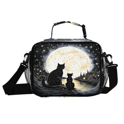 MNSRUU Student Lunch Bag Black Cat Insulated DinnerTotes Picnic Bag Lunch Box with Adjustable Shoulder Strap for Teen Kids Adults - color: Cat I0685