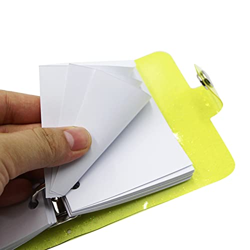 Mini Transparent 3-Ring Binder Covers Clear Soft PVC Notebook Round Ring Binder Cover Protector Snap Button Closure Loose Leaf Folder with Blank Inner Papers - color: Shiny Yellow