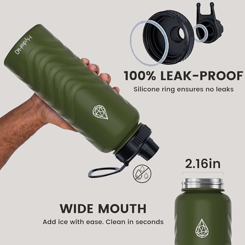 24oz Stainless Steel Insulated Water Bottle, 48H Ice Cold & 24H Hot, Leak-Proof Wide Mouth Lids (Straw & Spout), BPA-Free Bottles, Mens Water Bottle for Gym, Hiking, Travel - Green - color: Green, size: 24 Ounces