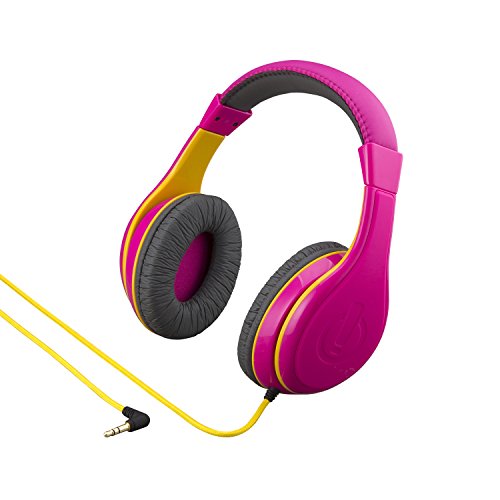 eKids 아동용 헤드폰, 스테레오 사운드, 3.5mm 잭 코드, 아동용 유선 헤드폰, 엉킴 없음, 볼륨 컨트롤, 여행용 오버 이어 어린이 이어폰 핑크 - color: 핑크