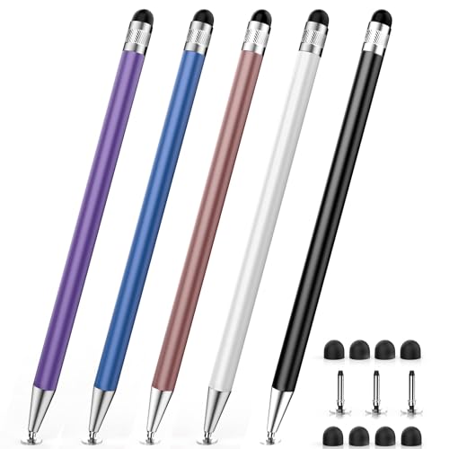 5 PCS Stylus, Stylus Pens for Touchscreens, 2-in-1 High Sensitivity & Precision for iPhone, Ipad, Android, Chromebook, Compatible with All Touch Screen(5 Stylus Pen + 11 Tips) - color: Black/White/Pink/Blue/Purple