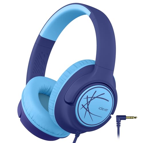 iClever HS26 Kids Headphones Cord, 85dBA Safe Volume Wired Headphones, Stereo Sound Foldable Adjustable, 3.5mm Jack, Over Ear Headphone for School/Boys/Girls/iPad(Dark Blue) - color: A Navy Blue