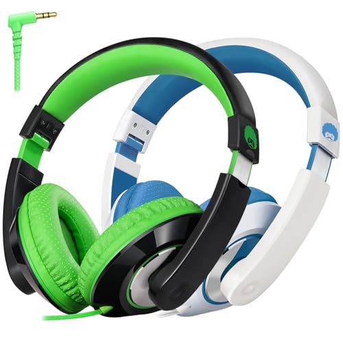 rockpapa Comfort Kids Headphones for School, Lightweight Foldable Portable Childs Boys Girls Teens Headphones Wired 3.5mm with 4.9ft Cord for Travel Airplane Tablet Phone Laptop Black/Green+White/Blue - color: Green/Black/Blue/White