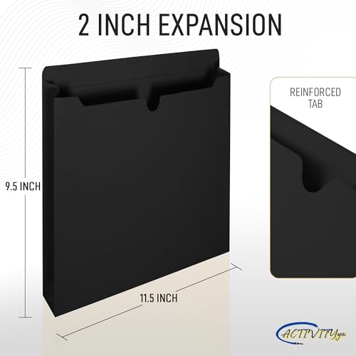 Black File Jackets, 2 Inch Expansion, Letter Size, Reinforced Straight-Cut Tab, 6 Pack - color: Black, style: 2 Inch Expansion