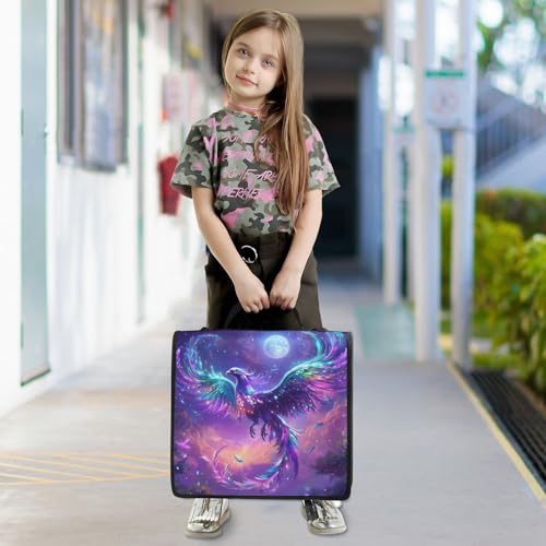 Colorful Phoenix Fly Purple Moon 3 Ring Zipper Binder with Shoulder Strap for School Office Organizer Storage
