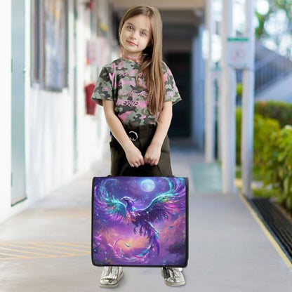 Colorful Phoenix Fly Purple Moon 3 Ring Zipper Binder with Shoulder Strap for School Office Organizer Storage