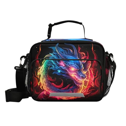 Blue Flame Dragon Kids Lunch Box Insulated Lunch Bags Cooler Tote Bag with Removable Shoulder Strap for Boy Girl Student 20847438 - color: Rainbow Flame Dragon