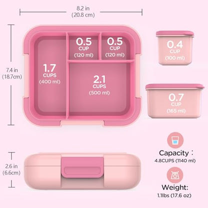 Caperci Bento Box for Kids Age 4-8 - Leak-Proof Toddler Lunch Box Container with 2 Modular Containers & 4 Compartments, Hold 4.8 Cups, Portable Handle, BPA-Free, Microwave/Dishwasher Safe (Mermaid) - color: Mermaid