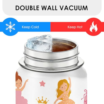 Ballerina Water Bottle for Girls | 18oz Stainless Steel Water Bottle | Ballerina Lovers Dance Recital Gift Insulated Cup | Pink Ballet Children Kids Toddlers Tumbler for School, Sports 1 Pcs - color: Dance