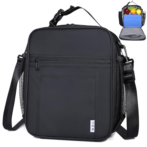 NOL Nylon Waterproof Kids Lunch Bag, Insulated Lunch Bag, Lunch box Cooler, Reusable, Zip Closure with Buckle Handle Holds Lunch Box, Snacks & Water Bottle for School Work,Black - color: Black, size: Vertical (7 Liters)