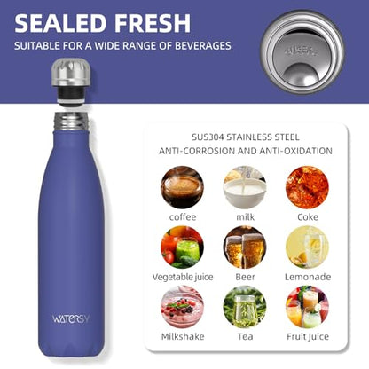WATERSY Stainless Steel water bottles,17oz/500ml Insulated Water Bottles,Deep Blue metal water bottle Keeps Drink Cold and Hot,BPA Free kids water bottles for School,Gym,Travel,Sports - color: Deep Blue