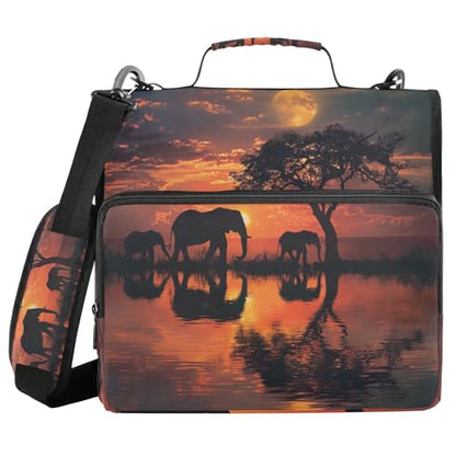 ALAZA Elephants at Sunset Zipper Binder 1.5 inch 3 Ring Binder Organizer with Shoulder Strap and Handle for Home Office Work