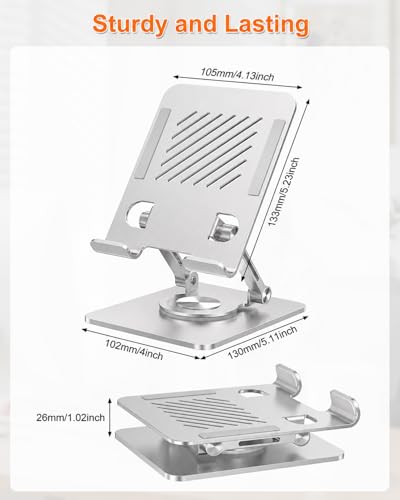 Tablet Stand for iPad, Aluminum iPad Stand for Desk | 360° Rotating, Compatible with 4.7-12.9" iPad, Foldable, for Tablet, Kindle, Galaxy Tab, Silver - color: Silver