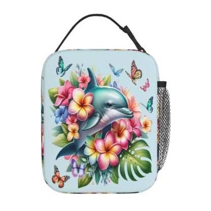 Dolphin Butterfly Flower Lunch Bag 10In | Insulated Lunch Box Reusable Tote Bag For Picnic Office For Women Men - color: Style 9