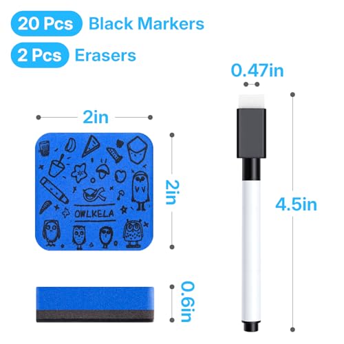 OWLKELA 20 Pcs Black Magnetic Dry Erase Markers with Eraser, Fine Tip Whiteboard Markers, Low Odor Dry Erase Set, White Board Markers for Office, Home, Classroom - size: 20 pieces