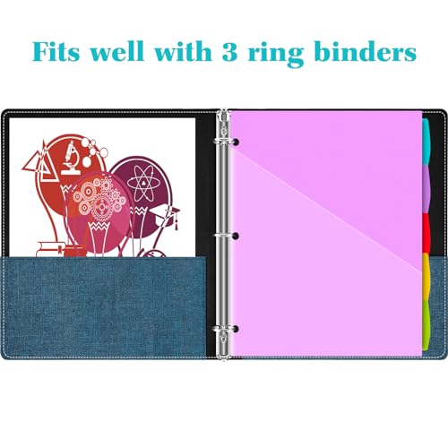 INFUN Plastic 5-Tab Binder Dividers with 2 Pockets - 3 Sets,15PCS Multicolor 2 Pocket Dividers with 3 Holes for 3 Ring Binders ，Total 15 Tabs