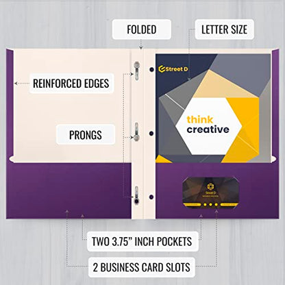 Better Office Products Purple Paper 2 Pocket Folders with Prongs, 50 Pack, Matte Texture, Letter Size Paper Folders, 50 Pack, with 3 Metal Prong Fastener Clips, Purple - color: Purple