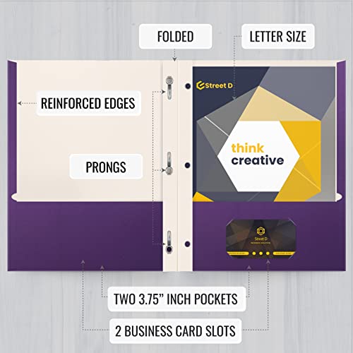 Better Office Products Purple Paper 2 Pocket Folders with Prongs, 50 Pack, Matte Texture, Letter Size Paper Folders, 50 Pack, with 3 Metal Prong Fastener Clips, Purple - color: Purple