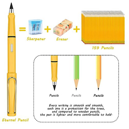 Ainiv Inkless Pencil Forever Pencil, 6 Sets Infinity Pencil Everlasting Pencil with Eraser, Reusable Infinite Pencil with Extra 6 Replaceable Nibs, Endless Pencil for Home Office School Supplies - color: 6 Sets Multicolor