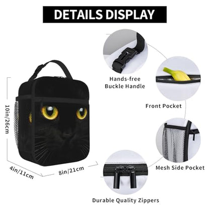 Cute Black Cat Leakproof Lunch Bag Large Capacity Lunchbox Insulated Reusable Lunch Tote Bags Cooler Lunch Container For Work/Office/Picnic/Travel - color: Cute Black Cat
