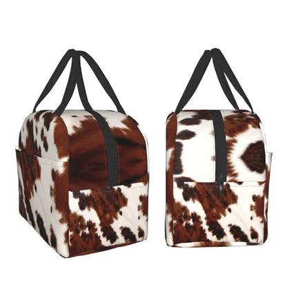 Nerxy Insulated Lunch Bag 8x5x8.5inch Cow Skin Print Lunch Box Abstract Africa Animal Farm Fashion Reusable Meal Portable Container Tote for Woman Men Kids Adults Work School Travel Office Picnic - color: Cow