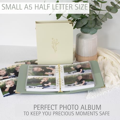 Aesthetic 6 Ring A5 Binder Set of 2 - The Perfect Small 0.75 Inch Planner Binder for Journaling or Collections - Refillable Notebook Holder with Pocket - color: Beige-green