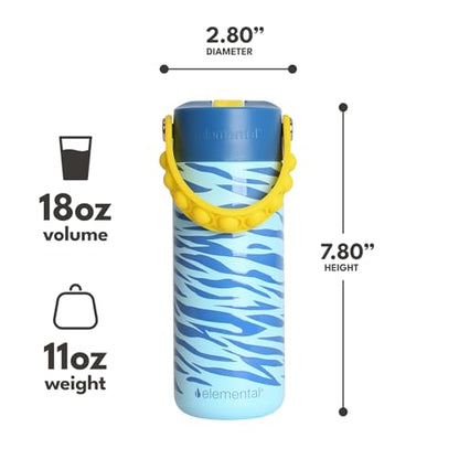 Elemental Insulated Kids Water Bottle, Stainless Steel Water Bottle with Straw Lid & Pop-It Handle, Leak-Proof Water Bottles for School, Boys or Girls, Travelling and Sports, 18oz - Spirit Tiger - color: Spirit Tiger