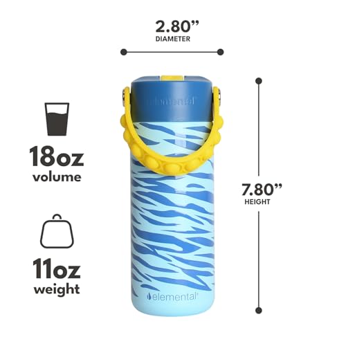 Elemental Insulated Kids Water Bottle, Stainless Steel Water Bottle with Straw Lid & Pop-It Handle, Leak-Proof Water Bottles for School, Boys or Girls, Travelling and Sports, 18oz - Spirit Tiger - color: Spirit Tiger