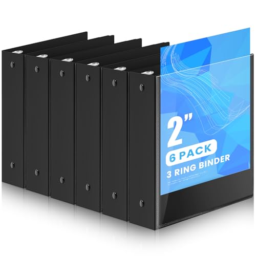 Henoyso 6 Pack 2 Inch Mini 3 Ring Binders 5.5 x 8.5 with Clear Front View Cover, Flexible Plastic A5 Round Ring Binders Bulk Pack, Portable Document Organizer, Holds 200–400 Sheets for School Office - color: Black, size: 2 Inch