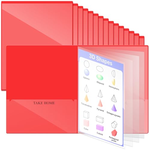 Henoyso 24 Pcs School and Home 2 Pocket Folders with 4 Clear Inner Pockets Plastic Heavy Duty Homework Folders Parent Teacher Communication for Student Home Office Classroom,11 x 9 Inch (Red) - color: Red