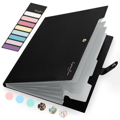 Sooez Accordion File Organizer, Expanding File Folder with Labels, 5 Pocket Folders for Document, Portable Paper Bill Receipt Organizer for Office College School Essential Supplies, Letter Size, Black - color: Black
