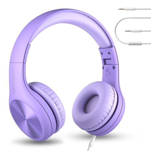 LilGadgets Connect+ Pro Wired Kids Headphones for School with Microphone, Volume Limiting Over-Ear Headset with Cord, SharePort Technology & SoftTouch Padding, Purple - color: Purple, size: Plain