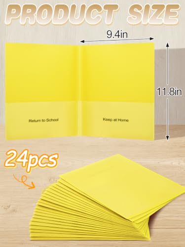 Apipi 24 Pcs Take Home Folders with Pockets for Elementary Students, Yellow | Durable Kindergarten Parent-Teacher Communication Plastic Folders, Back to School Teacher Supplies for Classroom - color: Yellow