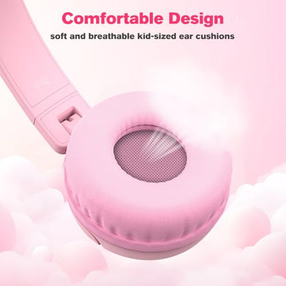K6C Kids Headphones with USB-C, for Toddler & Kids Ages 2-12, 85dB Safe Volume Limited, Adjustable Headband & Foldable Wired, On-Ear Headphones for School, Travel, Tablet, iPad - color: Pink