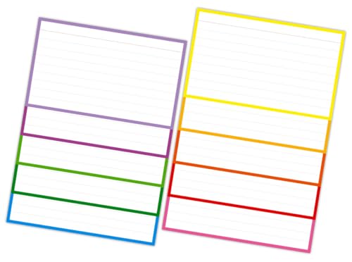 PPAPPAPPIYO 100 Pack 3x5 Ruled Index Cards, Extra Thick 260gsm White Cardstock, Colorful Borders with Ruled Front and Blank Back, Heavyweight Flash Cards for Study, Recipes, and Organization