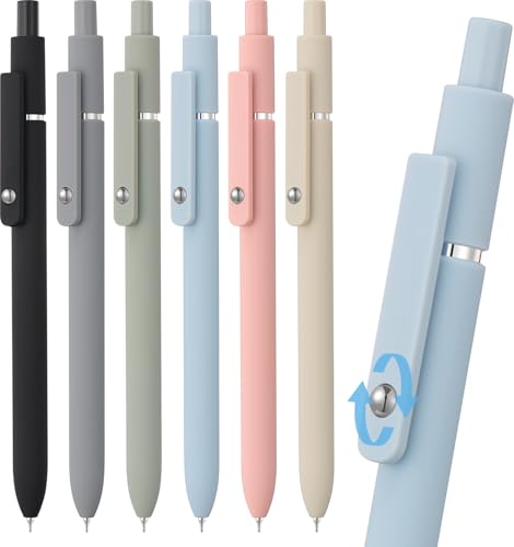 LINFANC 6 Pack Cute Gel Pens, Retractable Quick Dry Gel Ink Pen, Fine Point 0.5mm Black Ink Rolling Ball Gel Pens, Smooth Writing Aesthetic Pens for Home School Office Supplies - color: 6pcs - Black, Gray, Green, Pink, Blue, Yellow, size: 1 Count (Pack of