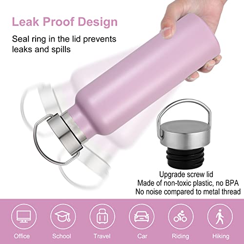 Neihepal Pink Stainless Steel Water Bottles,20 Ounce Vacuum Insulated Double Wall Travel Bottle with Leak Proof Lid of Handle,Metal Reusable Standard Mouth Flask Thermoses for School,Hikers,Gift - color: Pink