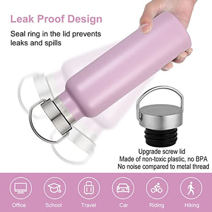 Neihepal Pink Stainless Steel Water Bottles,20 Ounce Vacuum Insulated Double Wall Travel Bottle with Leak Proof Lid of Handle,Metal Reusable Standard Mouth Flask Thermoses for School,Hikers,Gift - color: Pink