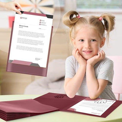 Henoyso 24 Pcs School to Home Folder with Pocket Plastic Heavy Duty Clipboard Folder with Clear Front Pocket Homework Take Home Folders for School Students Parent Teacher Communication(Burgundy) - color: Burgundy
