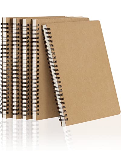 Dynta Spiral Notebooks A5 Lined 5Pcs College Ruled Journals Bulk Thick Paper for Work, Study, Notes Taking, Gifts 120 Pages/60 Sheets Kraft Brown - color: Kraft-5 Pcs