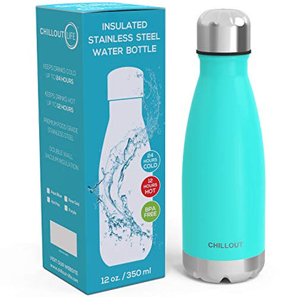 CHILLOUT LIFE 12oz Kids Insulated Stainless Steel Water Bottle, Leak Proof | Small Metal Water Bottle, Keeps Drinks Cold 24H & Hot 12H, Leak-Proof Screw Lid, Perfect for School, Travel & Sports - color: Aqua Blue