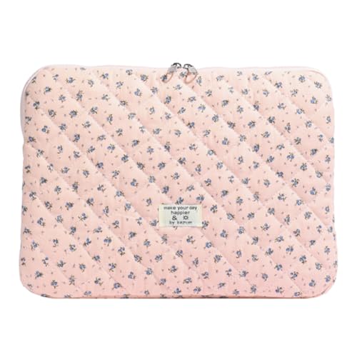 Cute Laptop Sleeve 13-15 inch Laptop Case Aesthetic Quilted Laptop Sleeve Computer Bag with Flower Printing for MacBook (A-Pink, 13inch) - color: A-pink, size: 13inch