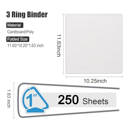 COMIX Heavy Duty Slant-D Ring View Binder, 1 inch 3 Ring Binders, Hold 225 Sheets of 8.5" x 11" Paper, 8 Pack (White) - color: White, size: 1 inch, style: 8 Pack