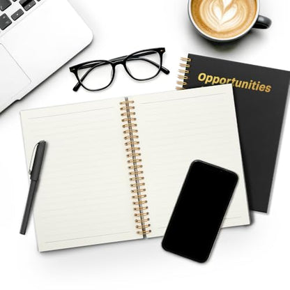 Opportunities Don't Happen You Create Them Black Golden Spiral Notebook, Inspirational Gifts for Entrepreneur Student Business Professional, Success Mindset Gifts for New Job Career Promotion - style: Opportunities